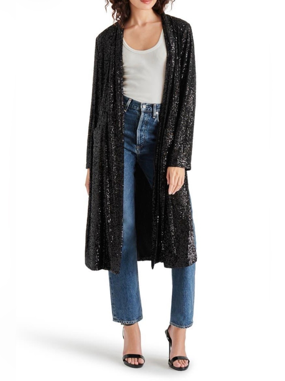 Steve Madden Show Stopper Black Sequin Duster Jacket NWT Medium